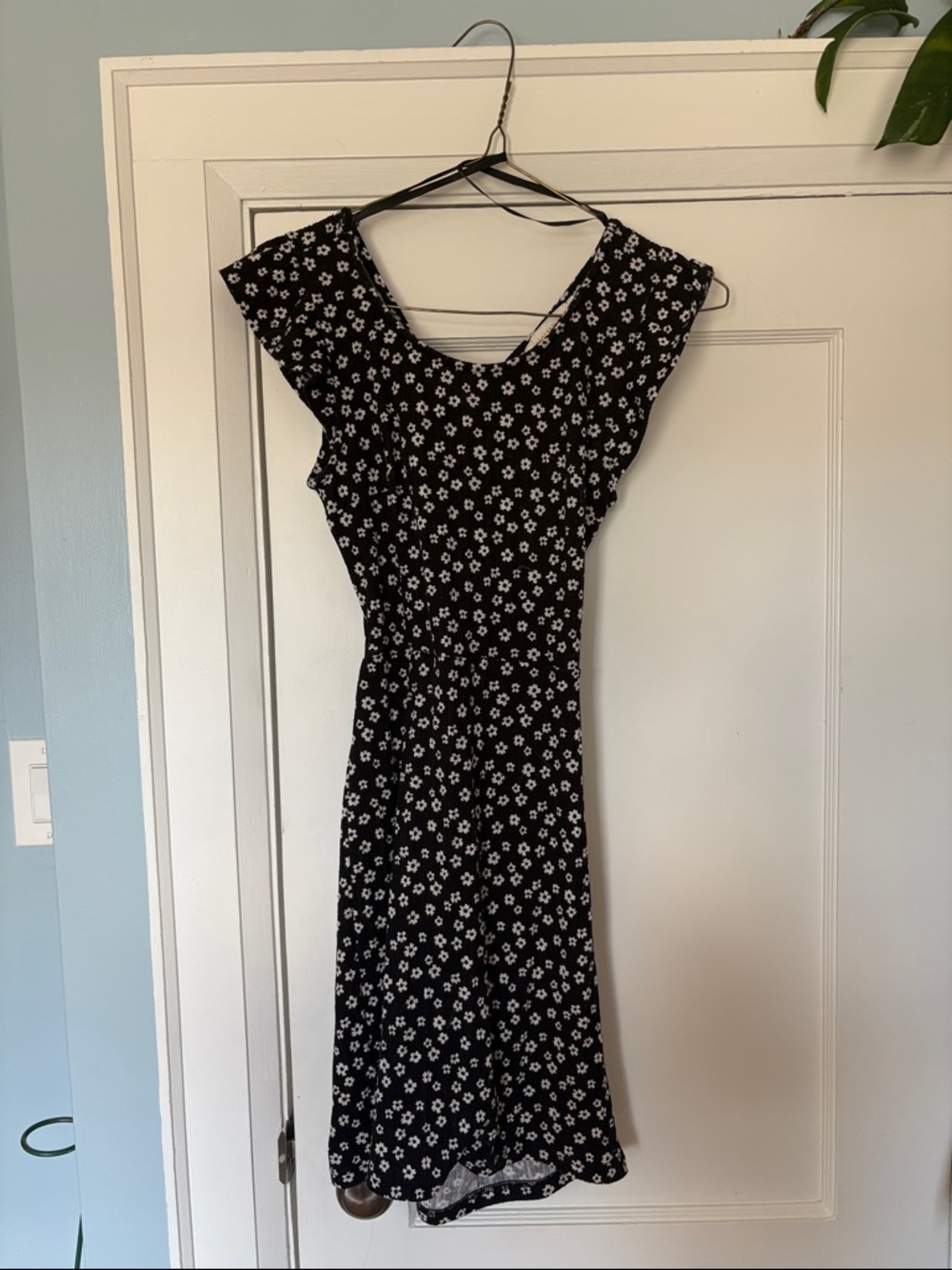 Black Floral Mini Dress with Cap Sleeves